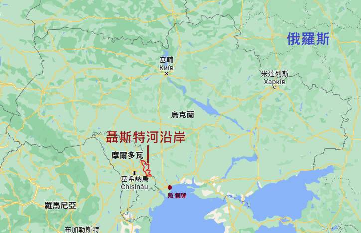 摩爾多瓦與烏克蘭之間的聶斯特河沿岸地區，恐成為俄羅斯的下一個目標。(示意圖) 圖 : Google/新頭殼製圖