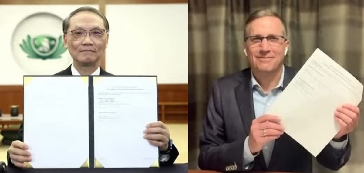 慈濟與聯合國兒童基金會簽署合作備忘錄，由慈濟慈善事業基金會執行長顏博文(左)、聯合國兒童基金會美國辦事處執行長Michael Nyenhuis(右)代表簽訂。 圖：慈濟基金會/提供