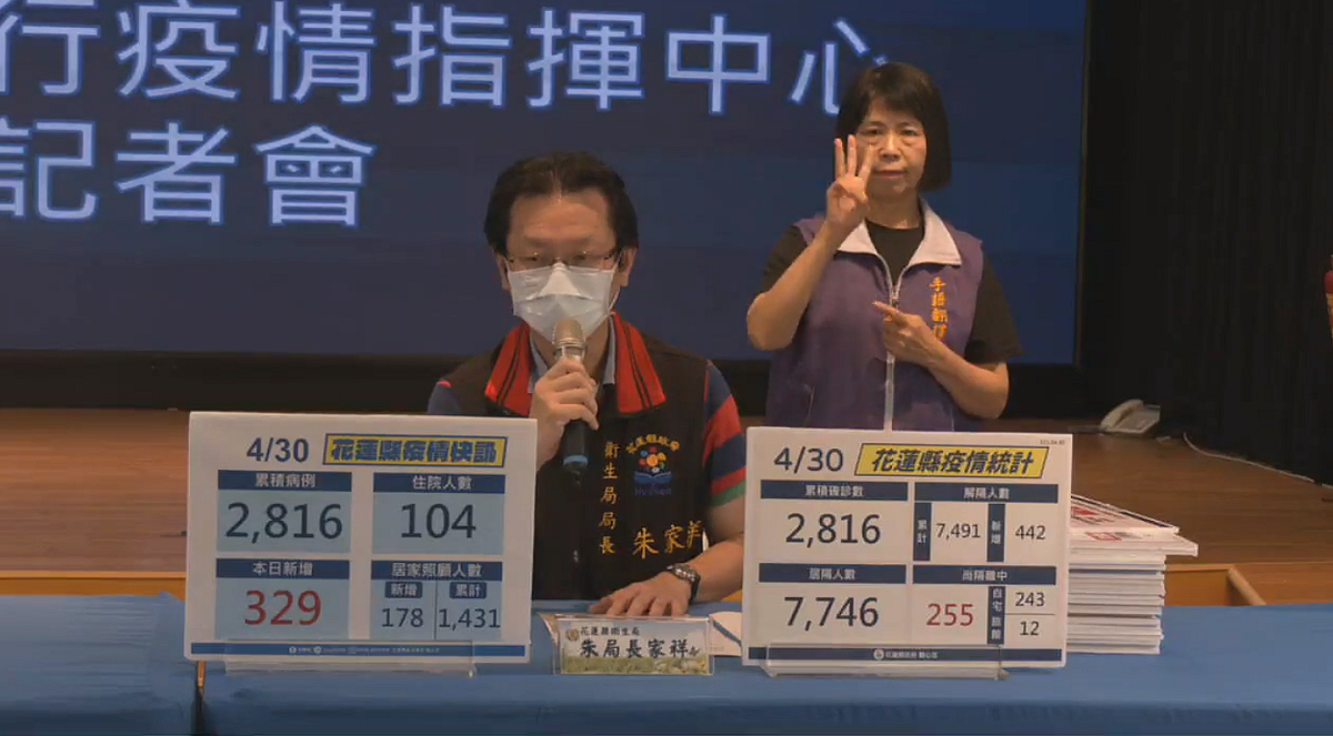 花蓮今（30）日新增 329 例確診個案 圖：擷取自花蓮縣政府臉書