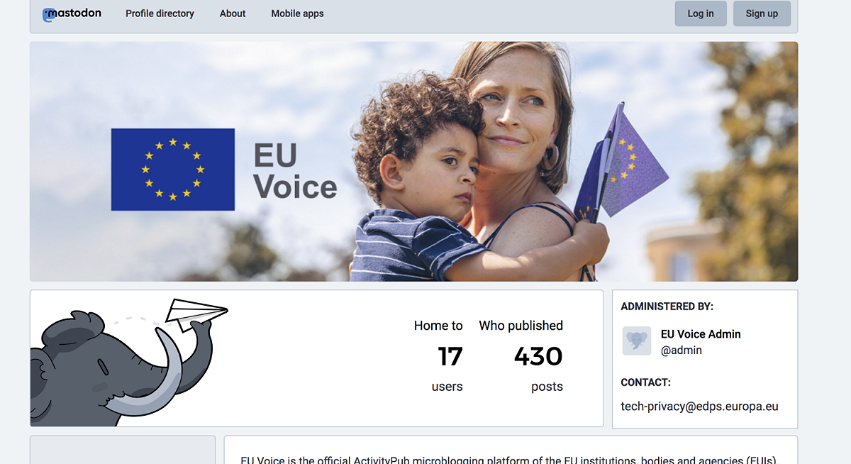 EU Voice和EU Video是在Mastadon和Peer Tube開源去中心化的網路基礎下而設立。 圖：截自EU Voice