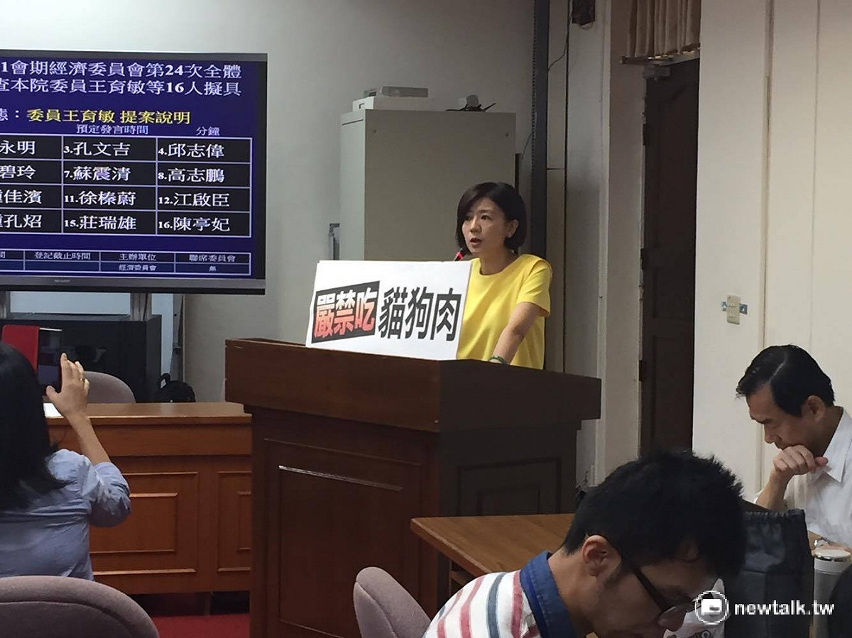 國民黨立委王育敏22日在經濟委員會提案禁止食用犬貓肉，違者將提高罰則，最高可重罰25萬。 圖：鄭佑漢/攝