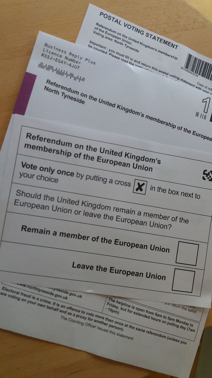 英國脫歐公投的選票。 圖：胡蕙寧/攝