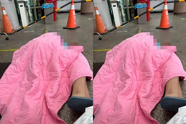 林姓男子Po出孩子全身癱軟在醫院地上的照片。 圖：翻攝爆料公社