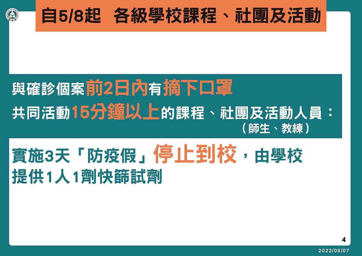 各級學校課程、社團及活動停課標準。 圖：教育部／提供