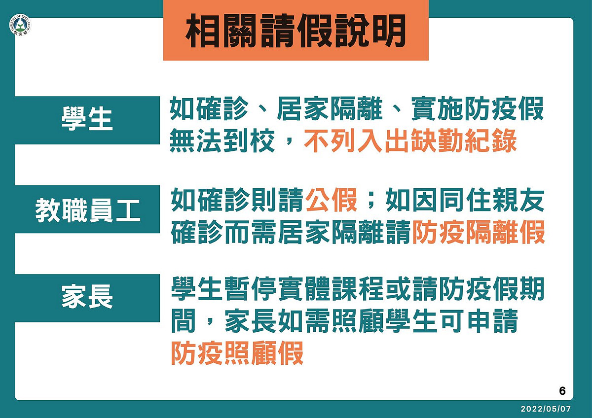 校園相關請假原則。 圖：教育部／提供