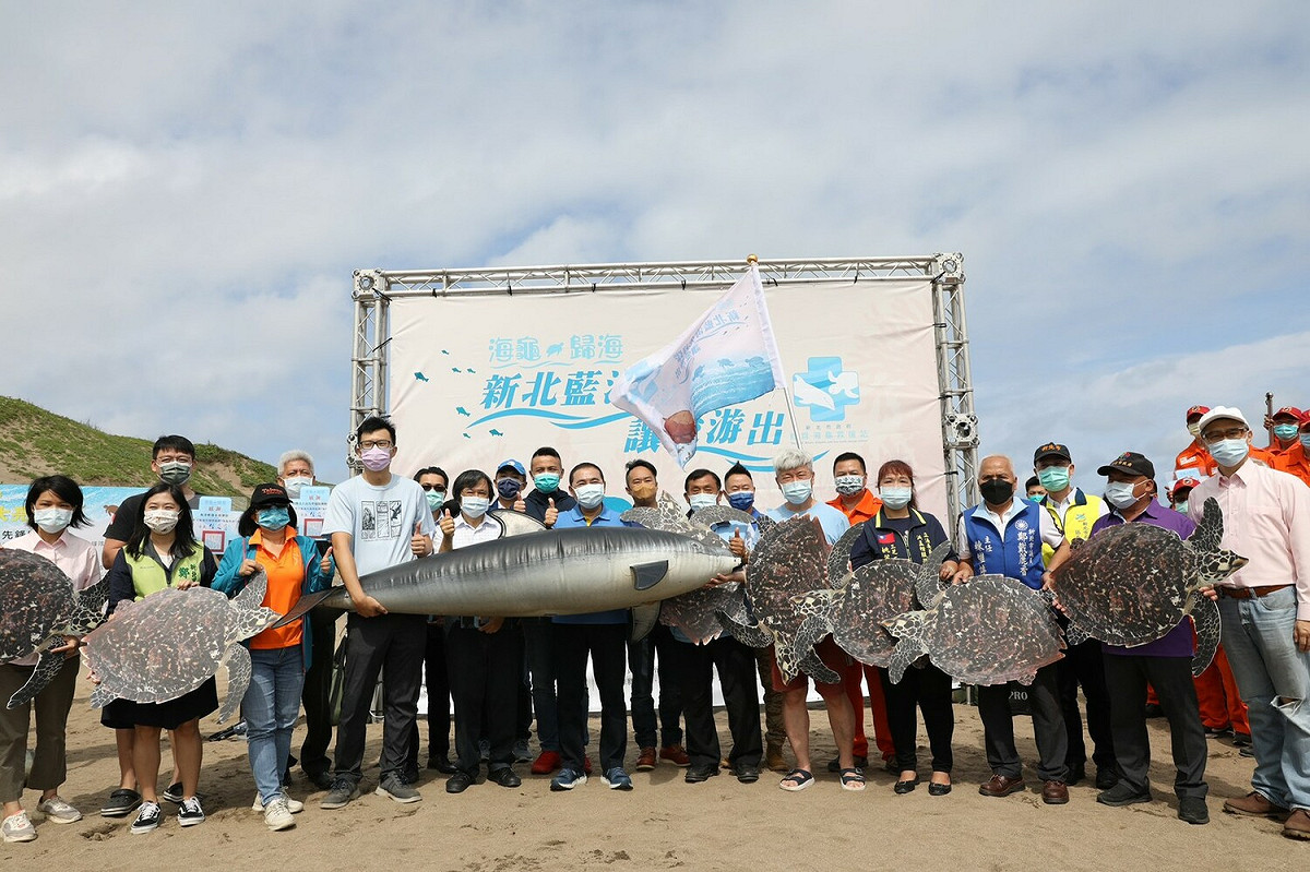 新北市動保處於白沙灣舉辦「海龜歸海-新北藍海先鋒隊讓愛游出」活動。 圖：新北市動保處提供