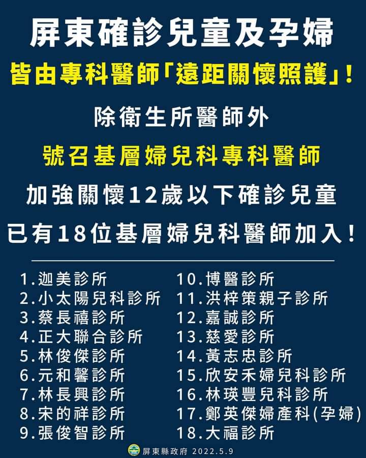 18位婦兒科醫師提供視訊診療。 圖：屏東縣政府提供