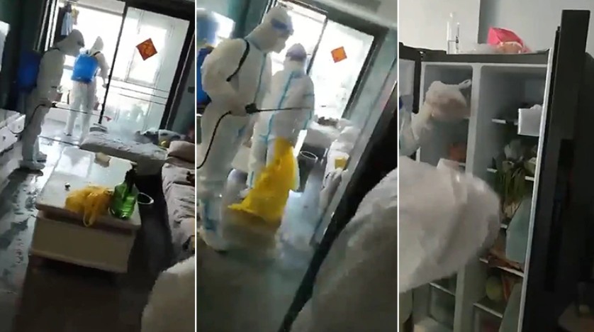 中國「大白」在住戶隔離期間「入室消殺」，甚至將冰箱內的食物盡數丟棄。 圖：翻攝推特
