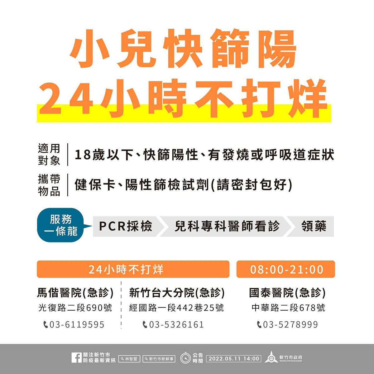 小兒快篩陽24小時不打烊。 圖：新竹市政府提供