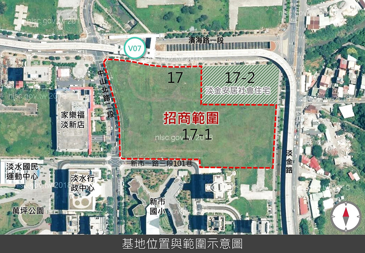 「淡海輕軌淡水行政中心周邊土地開發」案基地位置與範圍示意圖。 圖：營建署新市鎮組提供