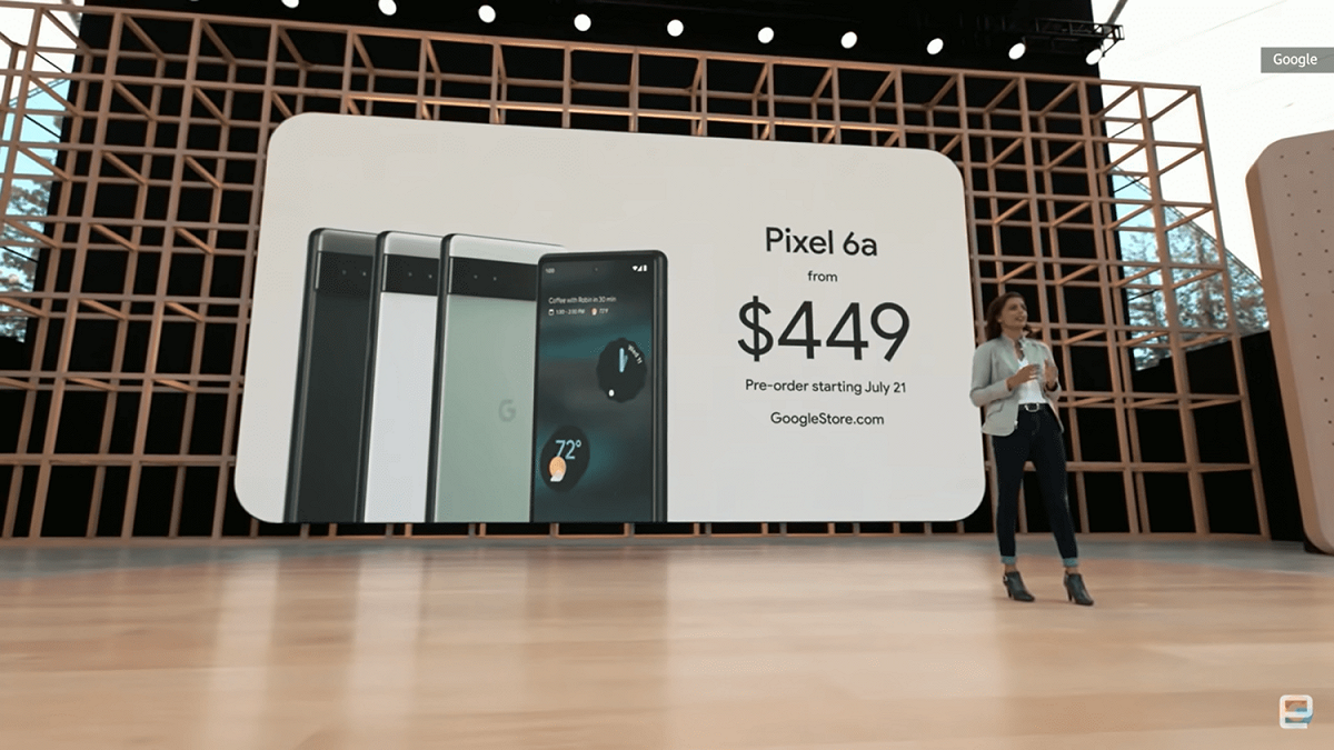 Pixel 6a手機僅449美元，搭載與Pixel 6同等級的Tensor處理器，有黑、白、綠三色，有AI功能與多項新款App。 圖：翻攝自Google YouTube
