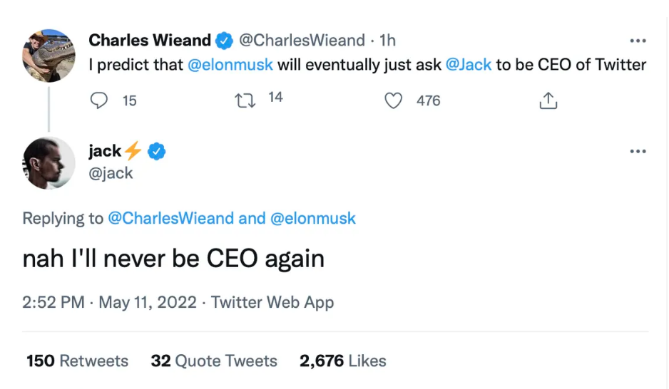 Jack Dorsey明確表示，他不會再重返推特。 圖：翻攝自Jack Dorsey Twitter