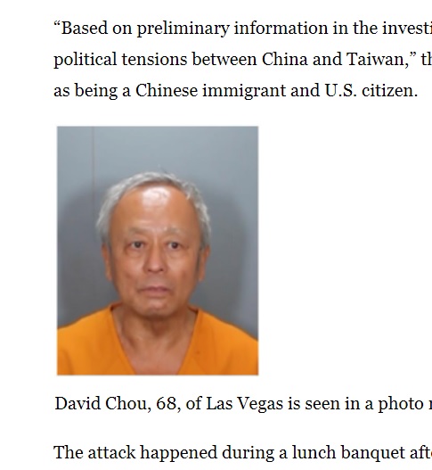 現年68歲的兇嫌周文偉涉嫌犯下美國南加州橘郡教會槍擊案，面臨謀殺罪與非法持有爆裂物等多項罪名。 圖：翻攝自KTLA新聞