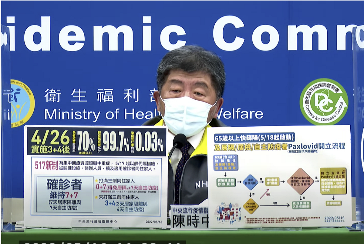 中央疫情指揮中心指揮官陳時中昨日公佈「0＋7」防疫新政策。 圖：翻攝5/16中央疫情指路中心記者會