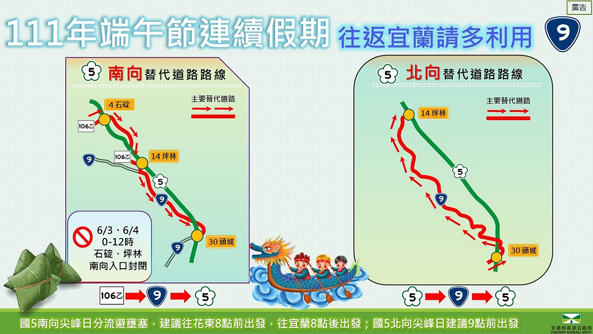 往返宜蘭替代道路改道路線。 圖：交通部高速公路局／提供