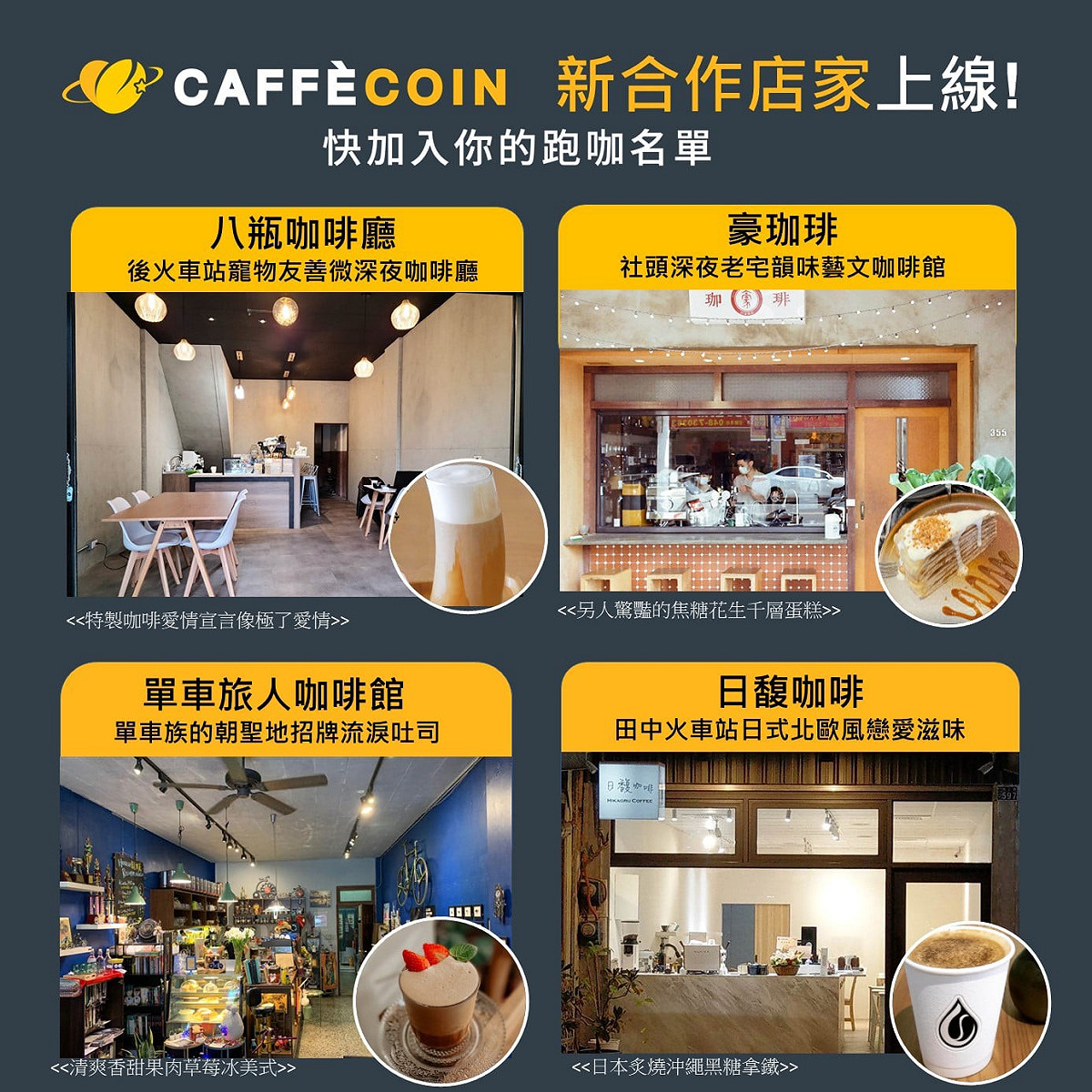 CAFFÈCOIN不只賣咖啡，更為消費者挖掘巷弄內的特色職人咖啡館。 圖：創夢市集／提供