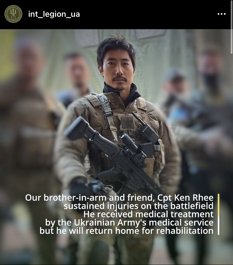 烏克蘭領土防衛國際軍團在 Instagram 發文表示，李根在戰場上受傷，有接受當地緊急醫療照護，仍決定讓他返韓治療。 圖：截圖自烏克蘭領土防衛國際軍團IG