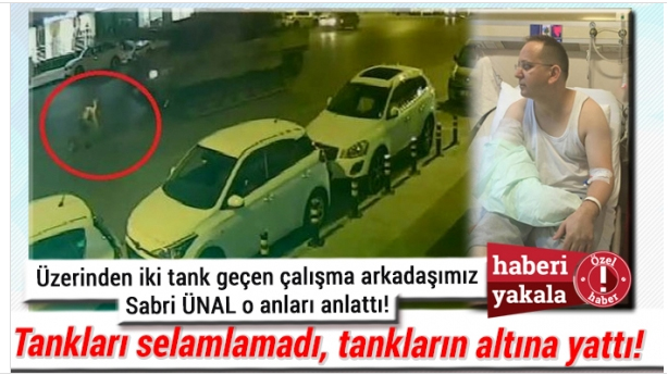 在土耳其軍事政變當晚，以肉身擋坦克的男子Sabri Unal右手手肘骨碎，醫生表示難以復原。 圖：翻攝haberi yakala