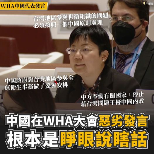 王婉諭痛批中國代表在發言過程中，不斷強調「一個中國」原則，更大言不慚表示「中國中央政府對台灣地區參與全球衛生事務，做了妥善安排」，直言聽全程轉播的她，感到憤怒無比。 圖：取自王婉諭臉書