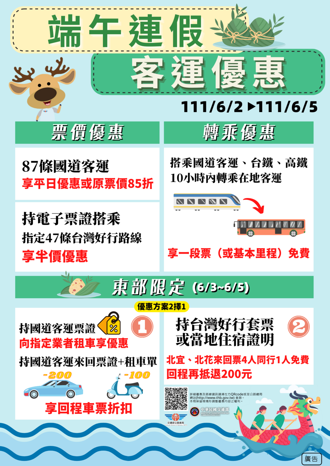 端午連假客運優惠措施。 圖：交通部公路總局／提供