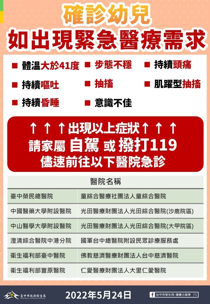 幼兒確診應注意事項。 台中市政府/提供