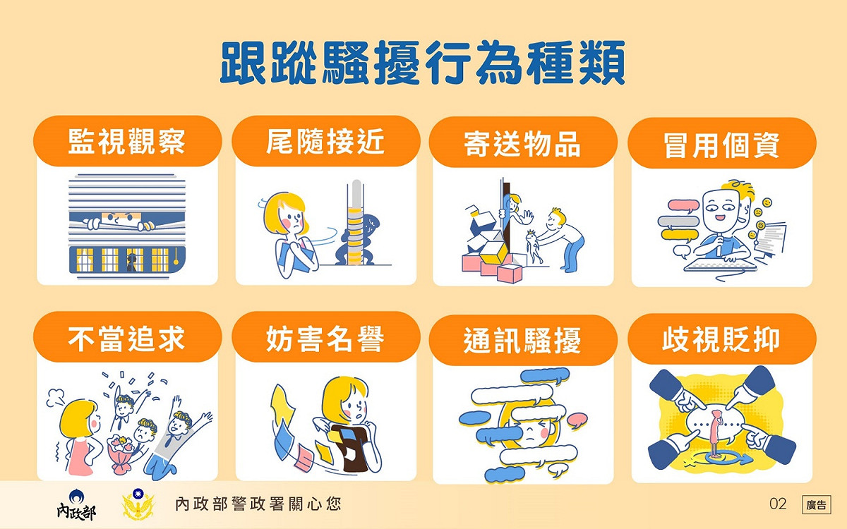 跟騷法列出八種騷擾行為 圖：警政署 / 提供（資料照）