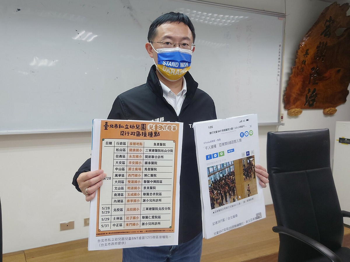 李坤城表示，對家長及學童最便利的施打方式，應該是在學校而不是醫院，所以應該讓滿5歲的學童，在學校施打最方便。 圖：李坤城辦公室提供