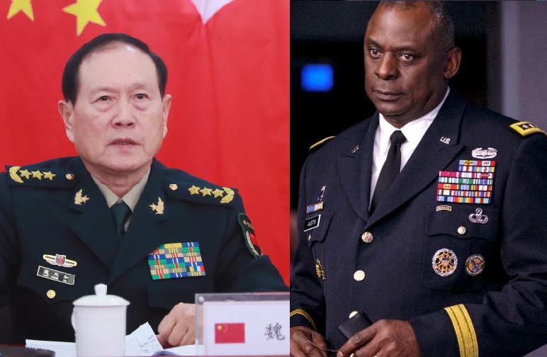 中國國務委員兼國防部長魏鳳和(左)與美國國防部長奧斯汀（Lloyd Austin，右）。 圖：新頭殼合成（資料照）