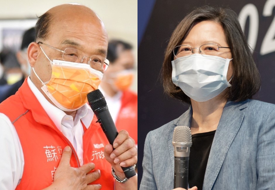 郭彥均事件延燒，行政院蘇貞昌（左）、總統蔡英文（右）都拉抬出一波網路聲量討論。 image source:行政院/總統府