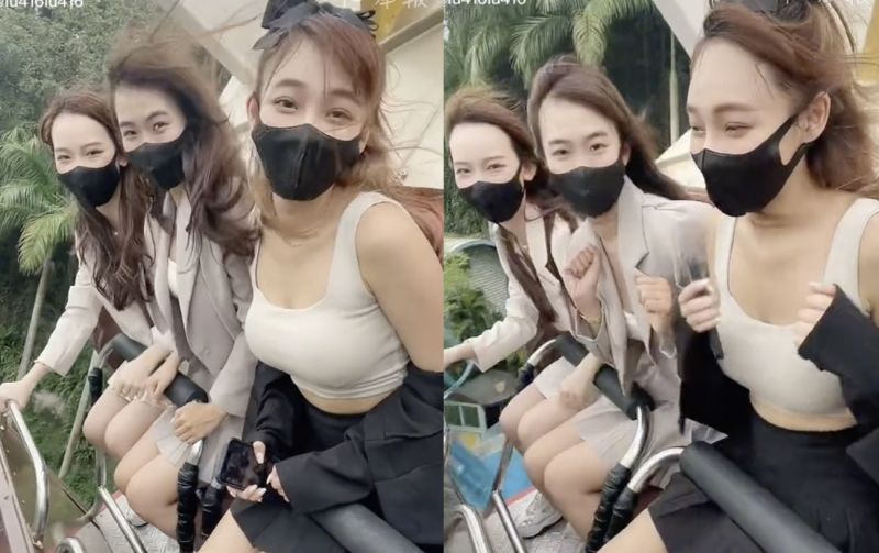 林襄近日一段在海盜船上熱舞的影片被網友瘋傳，隔壁搭配兩個正妹，相當吸睛。 圖/Tik Tok@lu416lu416
