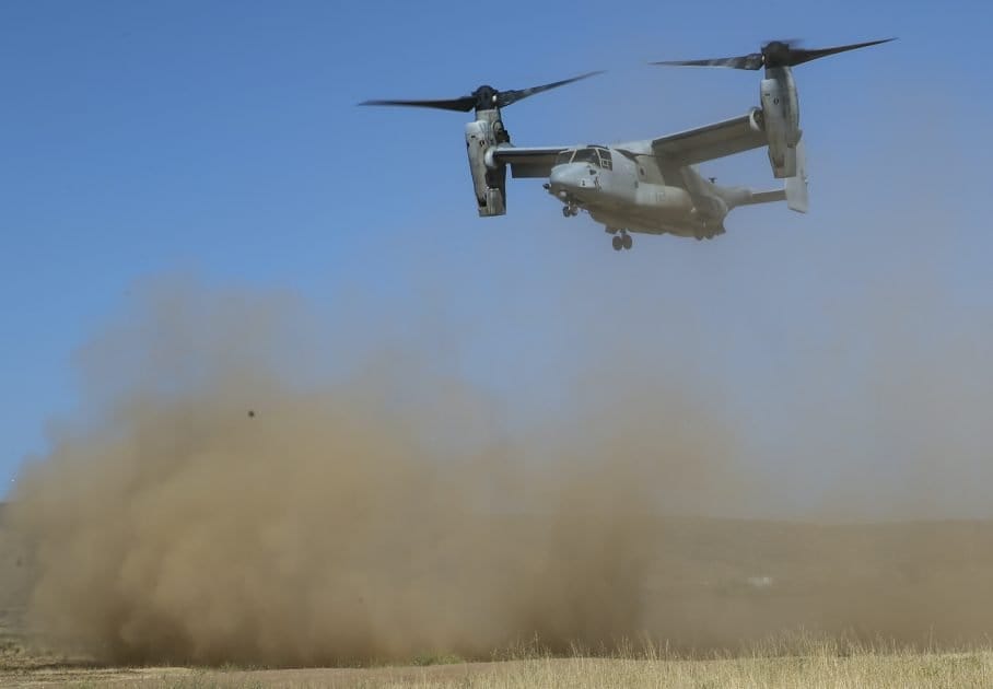 美國海軍陸戰隊 MV-22 魚鷹運輸機經常在加州的海軍陸戰隊大本營進行訓練。 圖：翻攝自USNI News