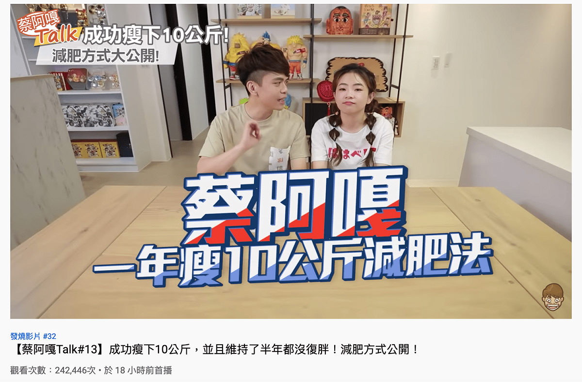 蔡阿嘎分享減肥經驗。 圖：翻攝自蔡阿嘎YT(@蔡阿嘎)