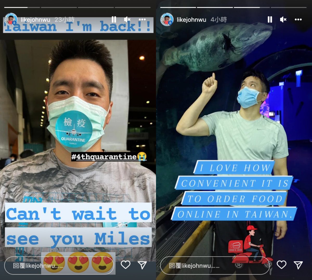 理科先生狂讚台灣「外送」很方便。 圖：翻攝自理科先生IG(@likejohnwu)