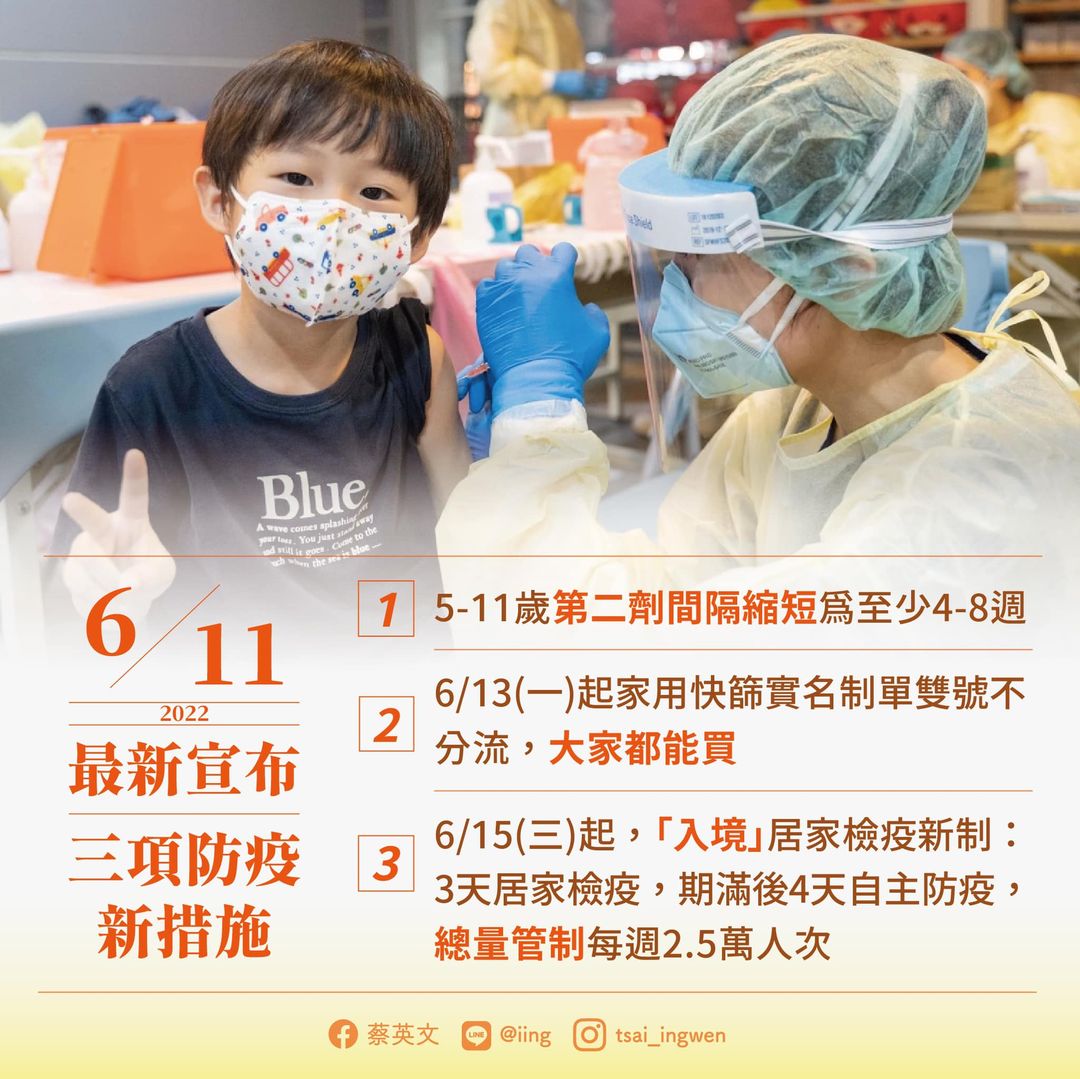 總統蔡英文今（11）晚間於臉書上向國人報告3項防疫措施，並表示隨著國際社會陸續鬆綁防疫邊境限制，政府也會穩健因應，讓國際往來更便利。 圖：擷自蔡英文臉書