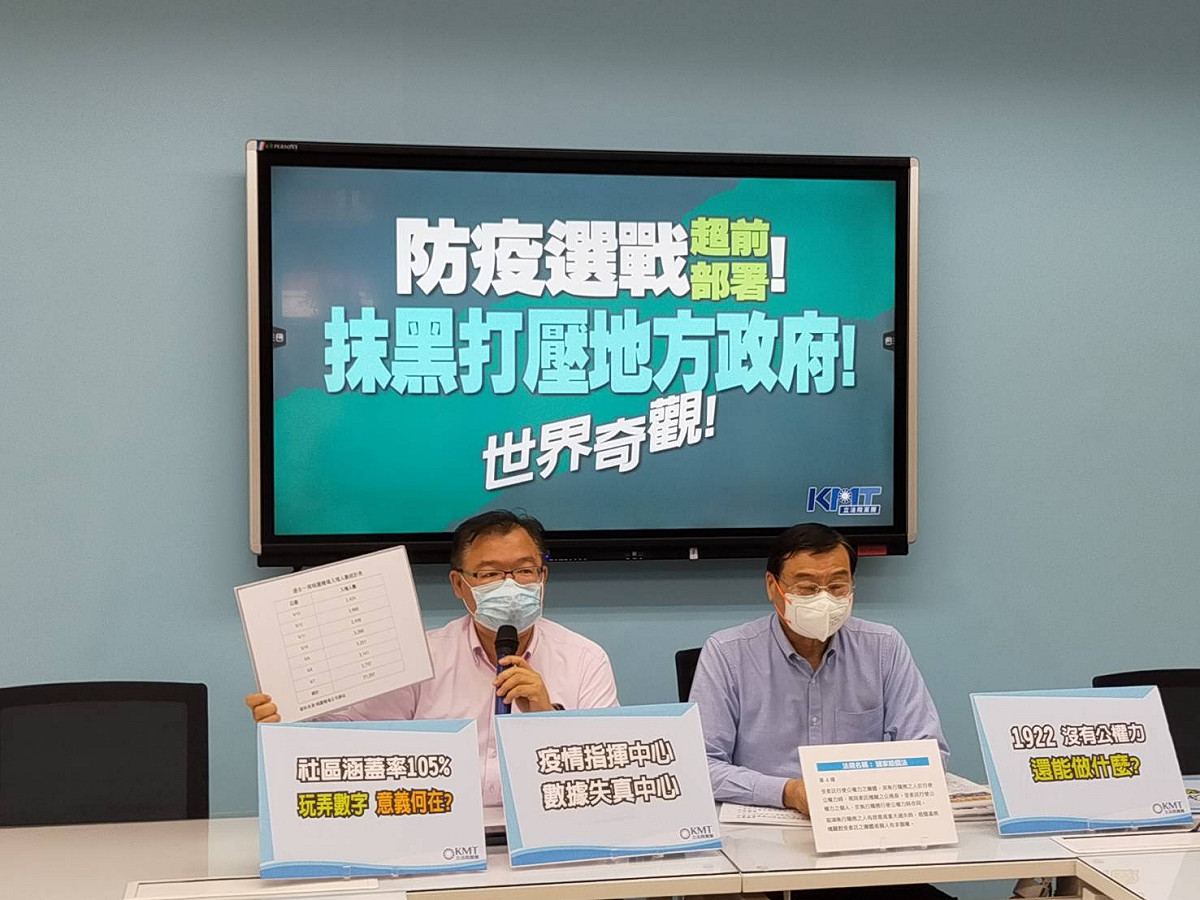國民黨立院黨團召開「防疫選戰超前部署 抹黑打壓地方政府世界奇觀」記者會。 圖：國民黨團 / 提供
