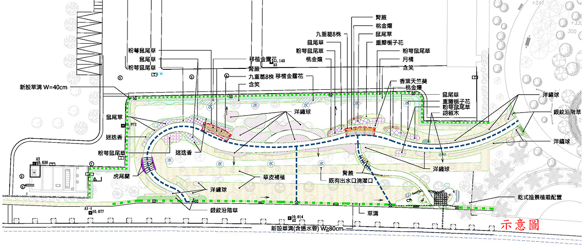新北市北大污水廠四季草花公園平面配置圖。 圖：新北市水利局/提供
