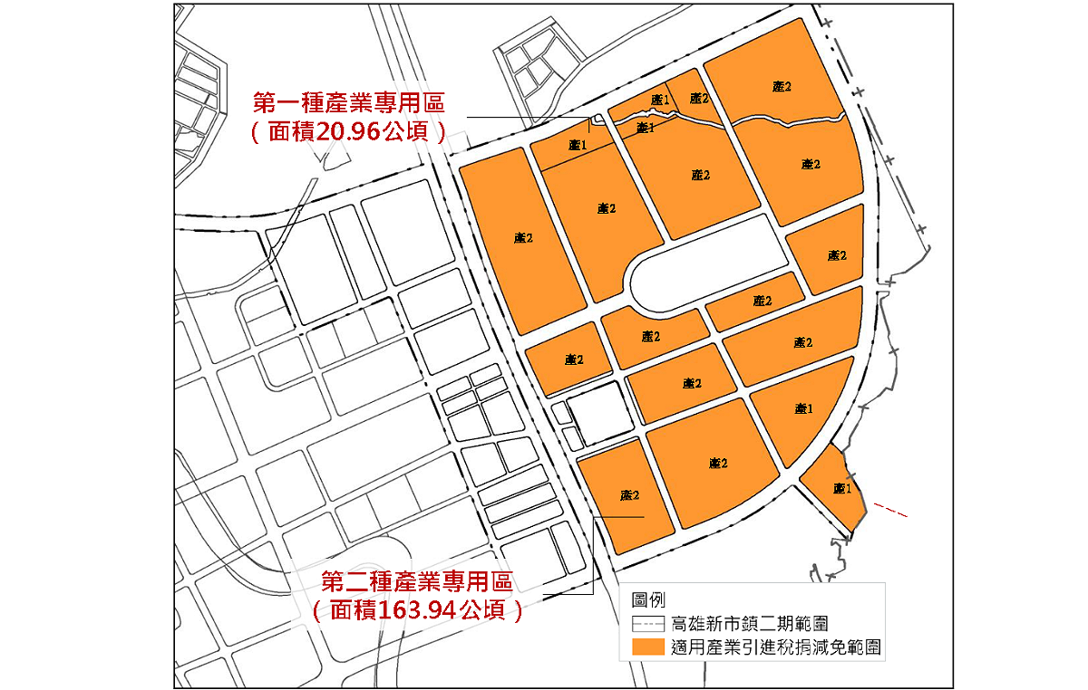 有利於高雄新市鎮發展產業適用範圍（第二期發展區）範圍示意圖。 圖：內政部提供