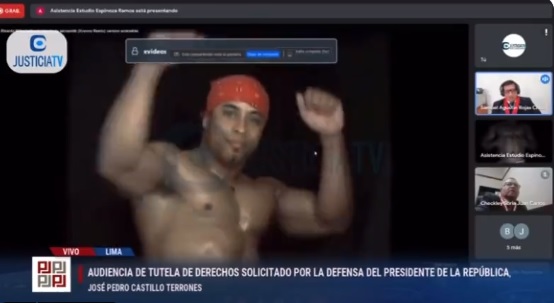 全球知名迷因紅人Ricardo Milos亂入秘魯總統卡斯提洛（Pedro Castillo）的腐敗調查線上公開聽證會。 圖:翻攝自推特