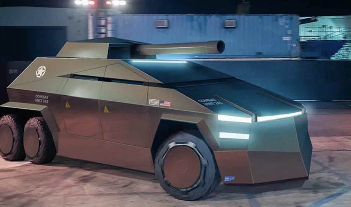 特斯拉軍用版Cybertruck渲染圖。 圖：擷取自大象觀青史