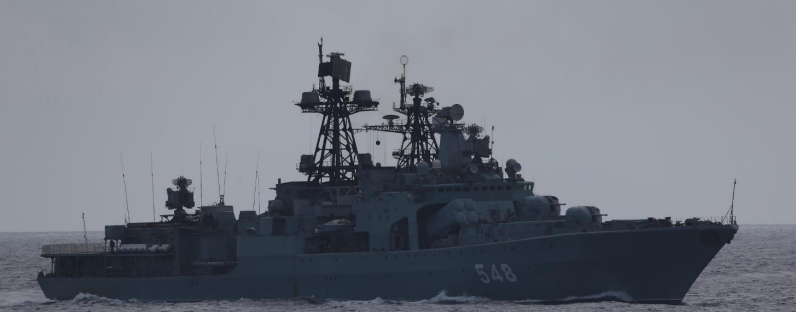 日本防衛省拍到俄羅斯軍艦靠近日本近海。 圖:日本防衛省統合幕僚監部