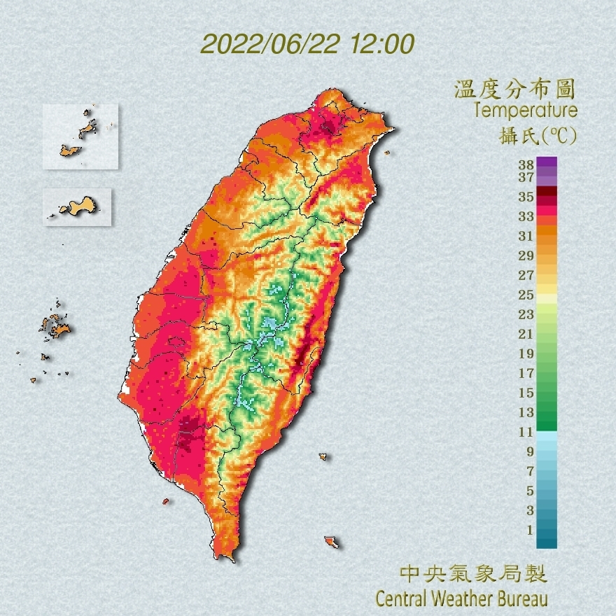 根據中央氣象局資料，目前在花蓮已出現37度以上的高溫。 圖：中央氣象局／提供