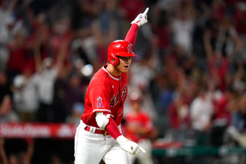 天使隊大谷翔平打出追平3分砲。 圖／美聯社／達志影像