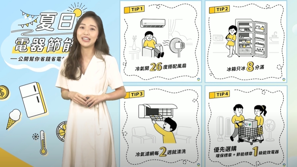 行政院環境保護署公布4組省電密碼。 圖：截取自環保署YouTube「空品你好!」