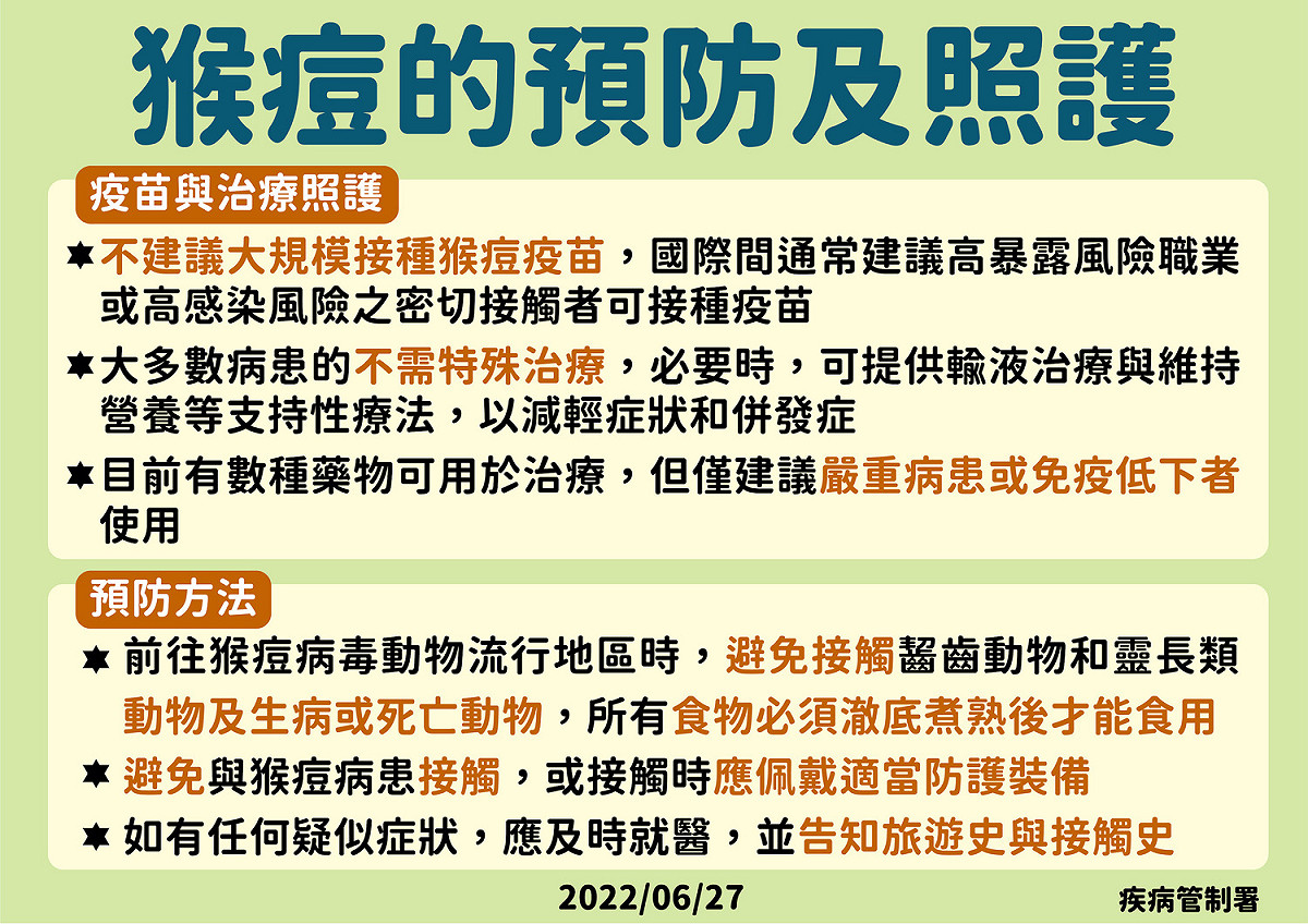 猴痘的預防與照護 圖：中央流行疫情指揮中心/提供