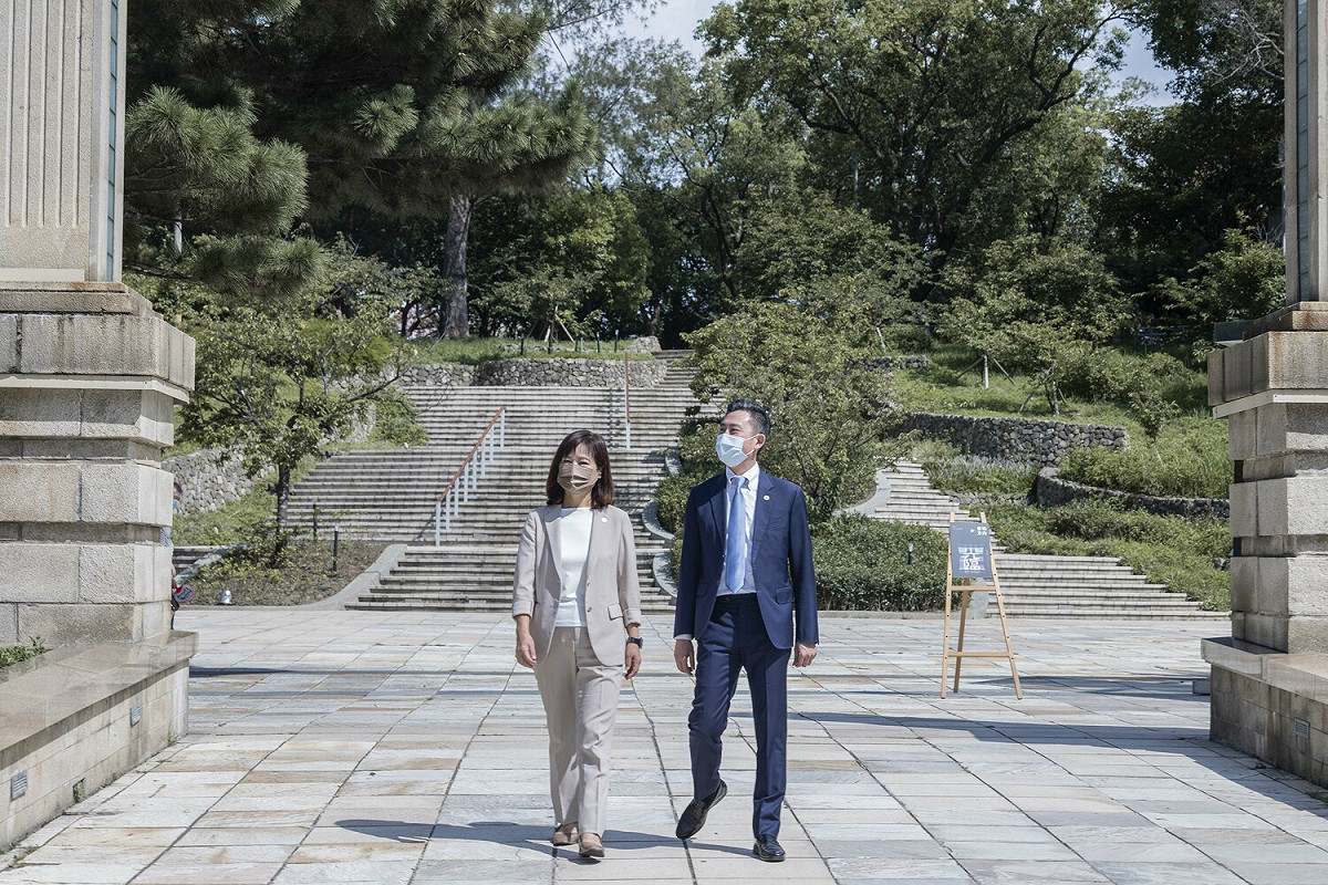 新竹市長林智堅、副市長沈慧虹被徵召後首度同框。 圖：新竹市政府提供