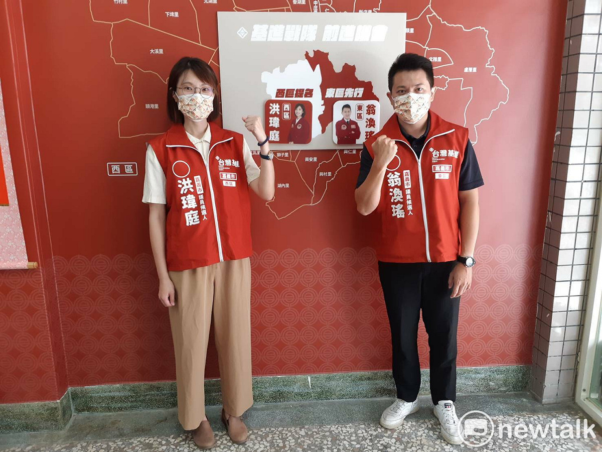 台灣基進黨嘉義黨部提名翁渙瑤及洪瑋庭分別參選2022年東、西區市議員。 圖：蔡坤龍/攝