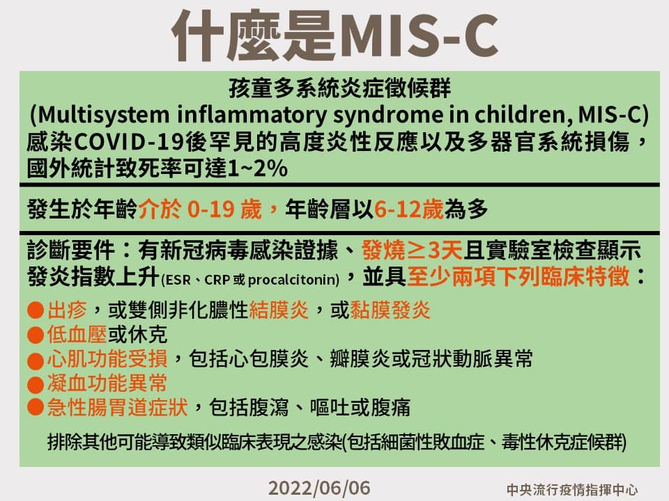 MIS-C「孩童多系統炎症徵候群」病徵。 圖：雲林縣政府提供