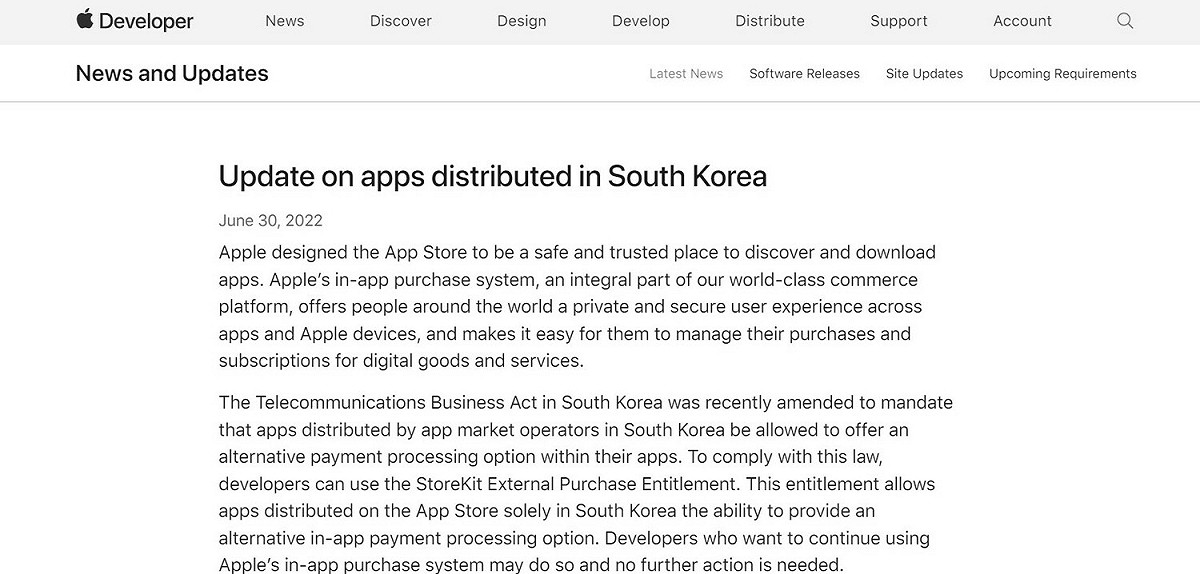 蘋果於6月30日公告，將在南韓的App Store開放第三方支付方式。