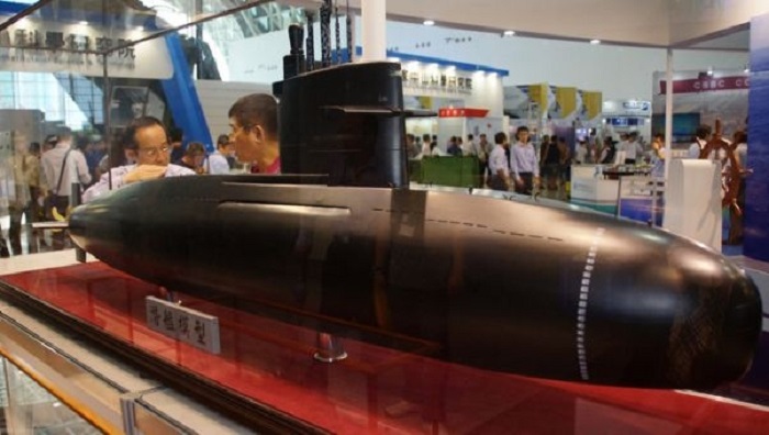 台船展出的國造潛艦模型首度曝光，潛艦外形沿用海軍現役荷蘭製劍龍級潛艦的成熟設計。
 圖：中央社
