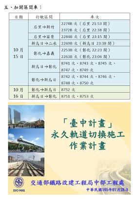 圖3：台鐵加開區間車次表。 圖：台鐵提供